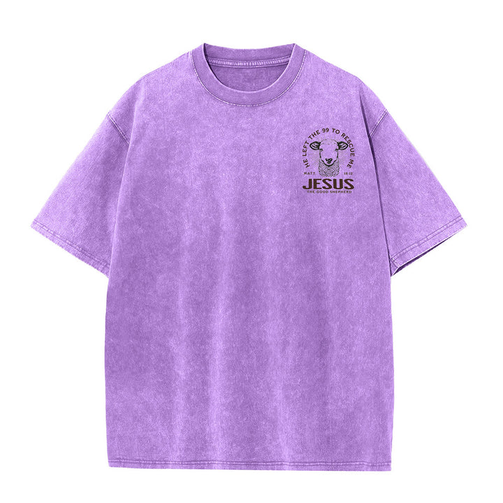 Christianartworkshop "He Left The 99 To Rescue Me" Unisex Washed T-Shirt - image 16