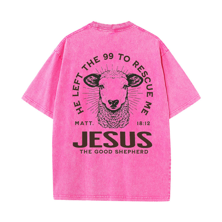 Christianartworkshop "He Left The 99 To Rescue Me" Unisex Washed T-Shirt - Pink - 5XL - image 10