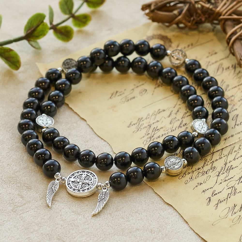Christianartworkshop Miraculous Medal & Angel Wing Blood SandalWood Bead Bracelet - image 9