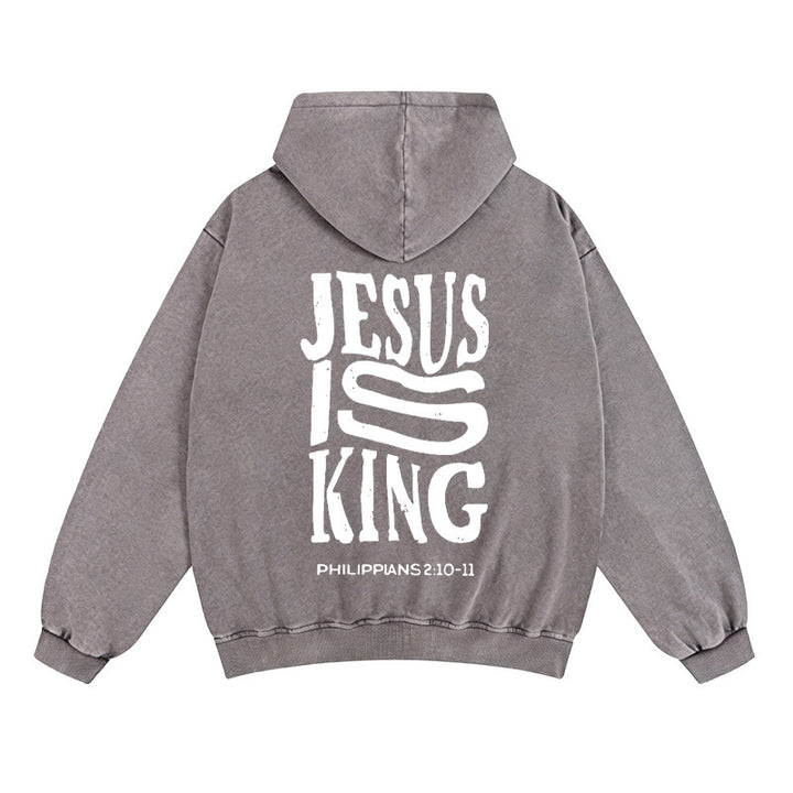Christianartworkshop Jesus Is King Zip-Up Hooded Jacket: Philippians 2:10-11 Faith Statement - Grey - 2XL - image 0