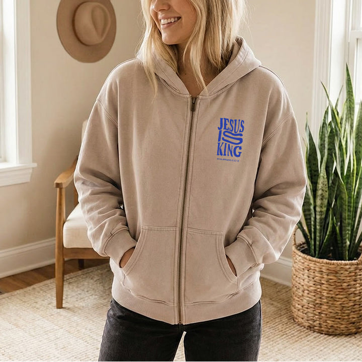 Christianartworkshop Jesus Is King Zip-Up Hooded Jacket: Philippians 2:10-11 Faith Statement - image 6