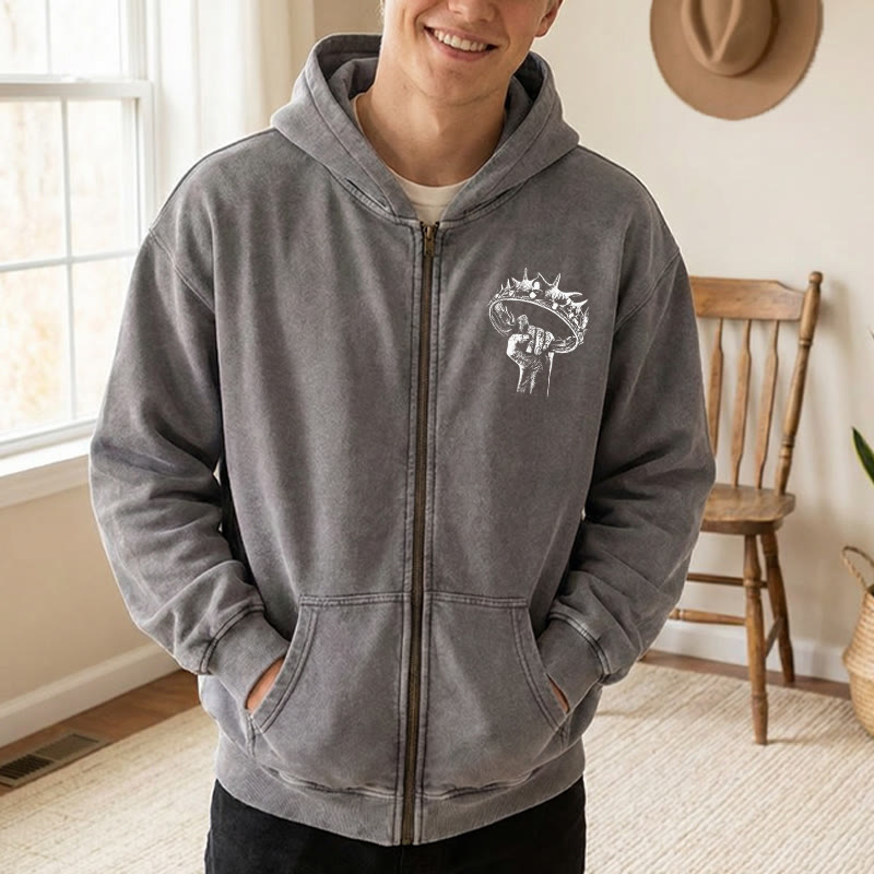 Christianartworkshop Jesus is King Zip-Up Hooded Jacket: Stylish Faith with Revelation 22:13 - image 6