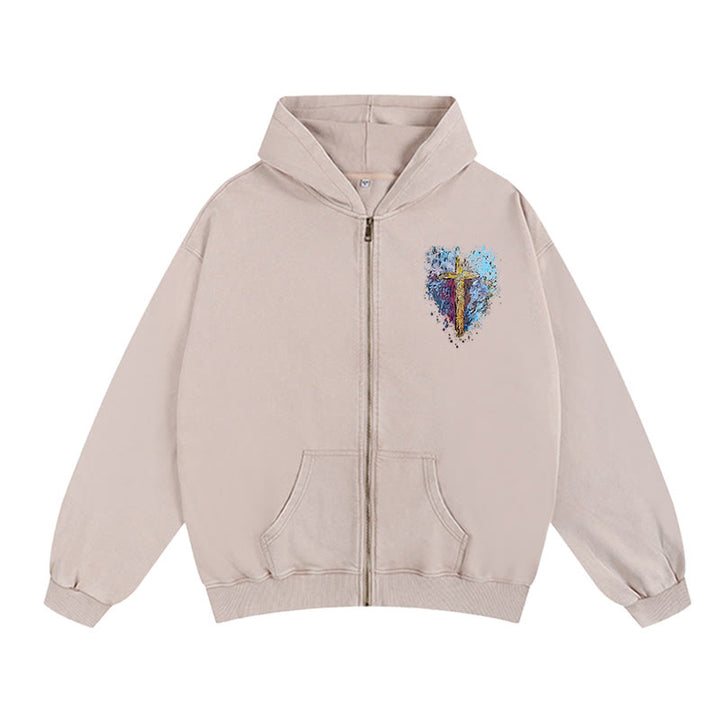 Christianartworkshop Art Cross Zip-Up Hooded Jacket: Daily Reminder of Faith & Beauty - Apricot - 2XL - image 9