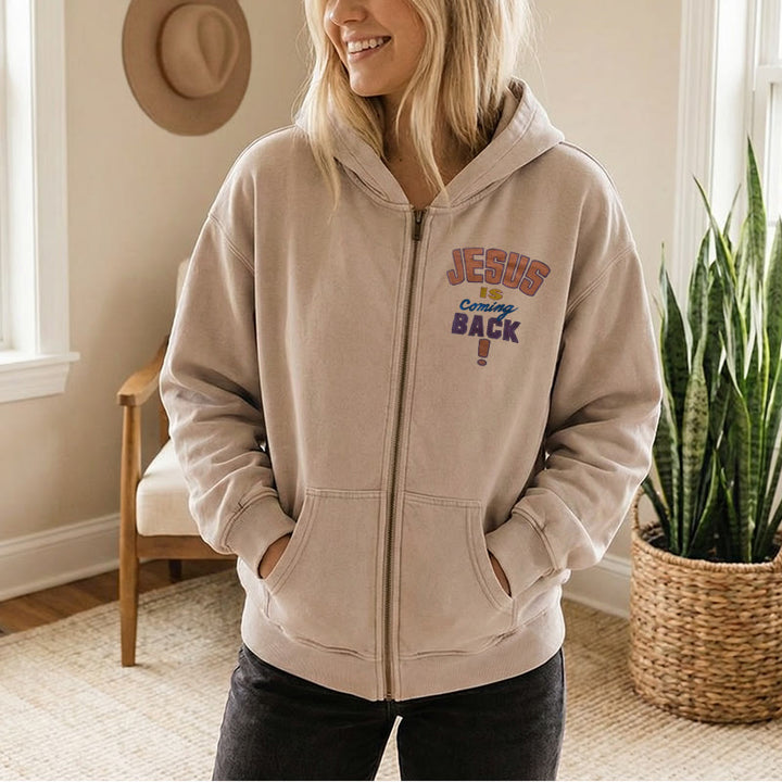 Christianartworkshop Jesus Is Coming Back Zip-Up Hooded Jacket: Faithful Hope for Daily Wear - image 1