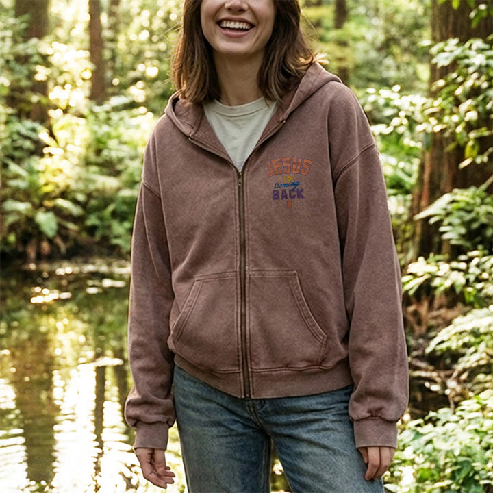 Christianartworkshop Jesus Is Coming Back Zip-Up Hooded Jacket: Faithful Hope for Daily Wear - image 4