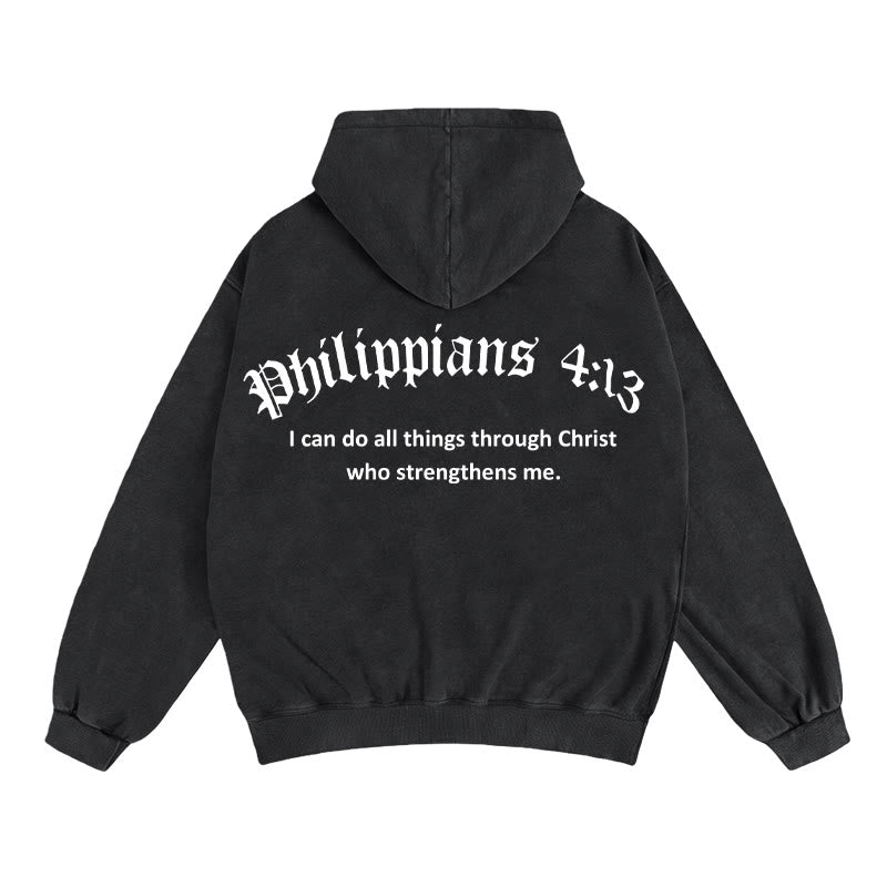 Christianartworkshop Philippians 4:13 Zip-Up Hooded Jacket: Faith Gift with Strength Message - Black - 2XL - image 0