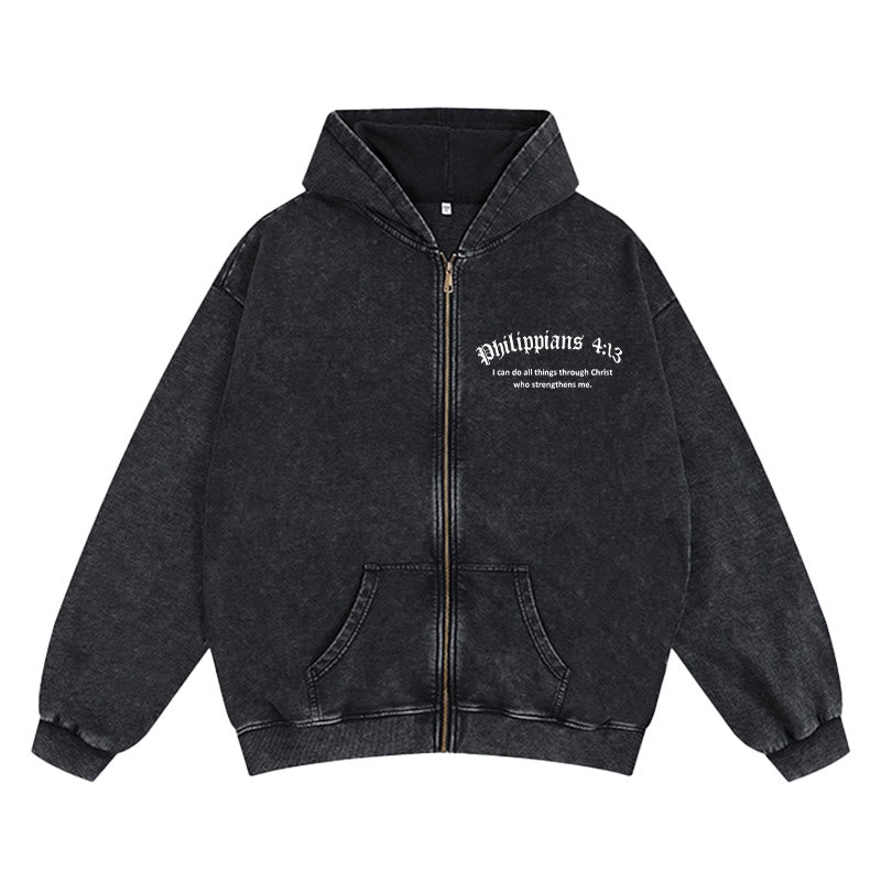 Christianartworkshop Philippians 4:13 Zip-Up Hooded Jacket: Faith Gift with Strength Message - image 1