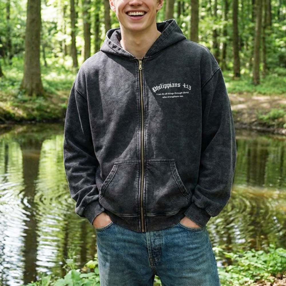 Christianartworkshop Philippians 4:13 Zip-Up Hooded Jacket: Faith Gift with Strength Message - image 2