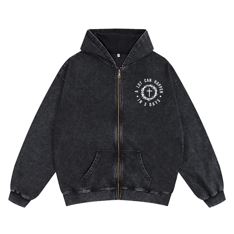 Christianartworkshop 3 Days Miracle Zip-Up Hooded Jacket: Resurrection Faith for Daily Wear - Black - 2XL - image 2