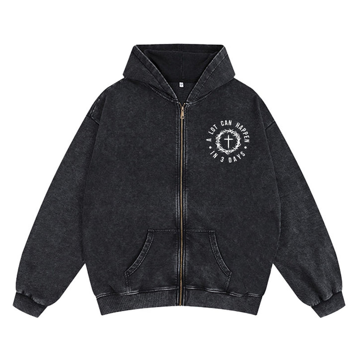 Christianartworkshop 3 Days Miracle Zip-Up Hooded Jacket: Resurrection Faith for Daily Wear - Black - 2XL - image 2