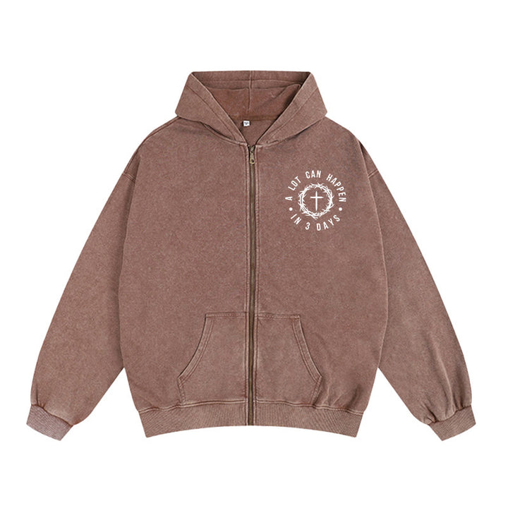 Christianartworkshop 3 Days Miracle Zip-Up Hooded Jacket: Resurrection Faith for Daily Wear - Coffee - 2XL - image 0