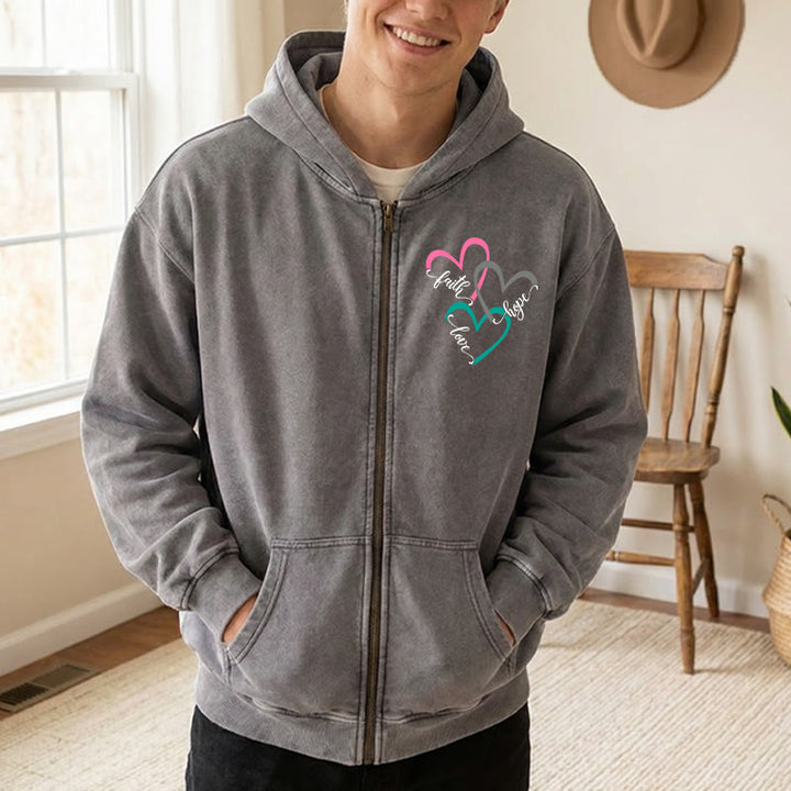 Christianartworkshop Triple Heart Faith-Inspired Zip-Up Hooded Jacket: Daily Wear for Devotion - image 7
