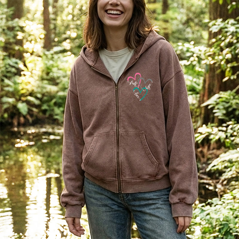 Christianartworkshop Triple Heart Faith-Inspired Zip-Up Hooded Jacket: Daily Wear for Devotion - image 9