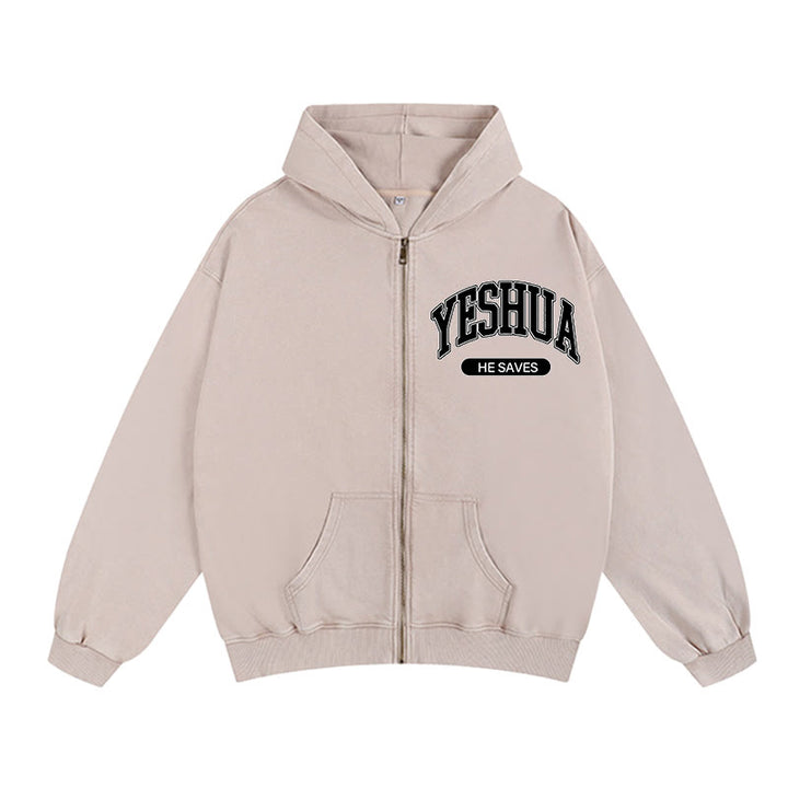 Christianartworkshop YESHUA He Saves Graphic Zip-Up Hooded Jacket: Blend of Faith & Casual Fashion - Apricot - 2XL - image 5