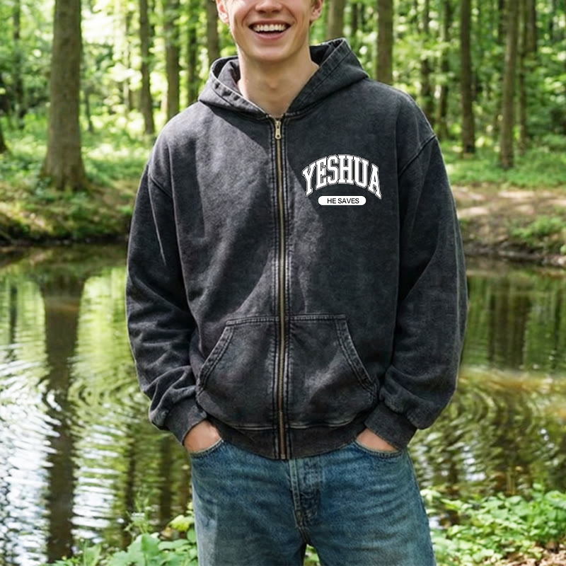 Christianartworkshop YESHUA He Saves Graphic Zip-Up Hooded Jacket: Blend of Faith & Casual Fashion - image 3