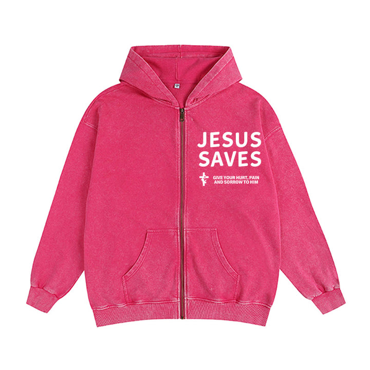 Christianartworkshop Jesus Saves Devotion Zip-Up Hooded Jacket: Express Faith in Daily Life with Ease - Rose - 2XL - image 10