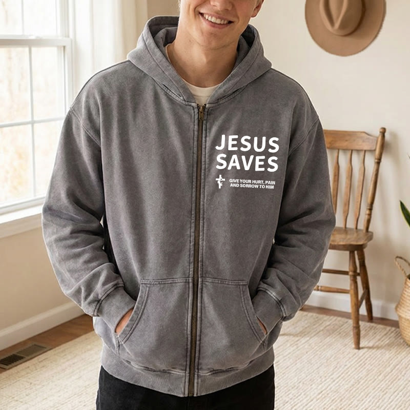 Christianartworkshop Jesus Saves Devotion Zip-Up Hooded Jacket: Express Faith in Daily Life with Ease - image 7