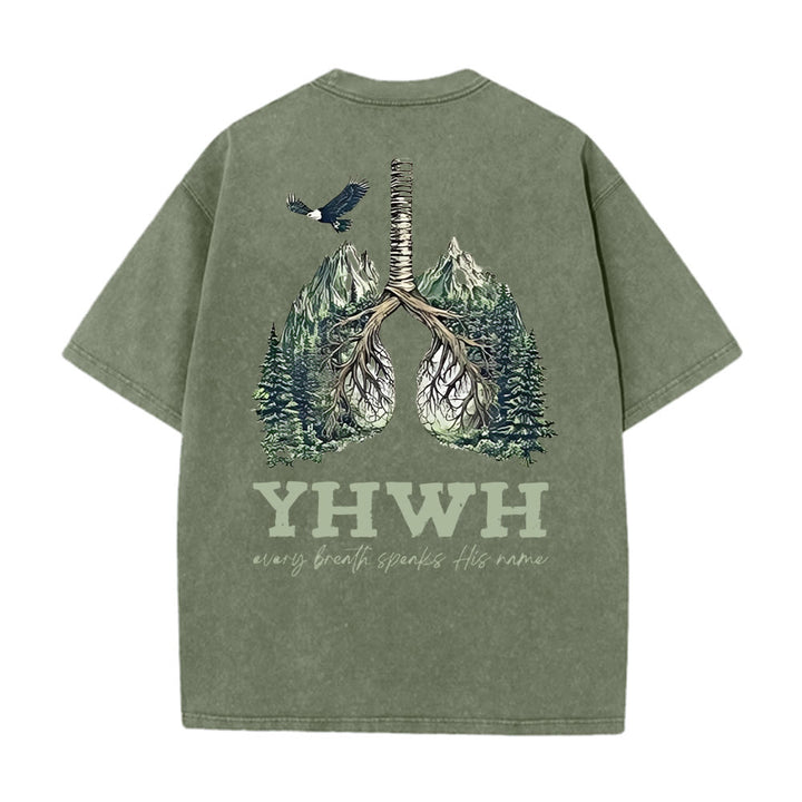 Christianartworkshop Every Breath Speaks His Name Unisex Washed T-shirt - Army Green - 5XL - image 6