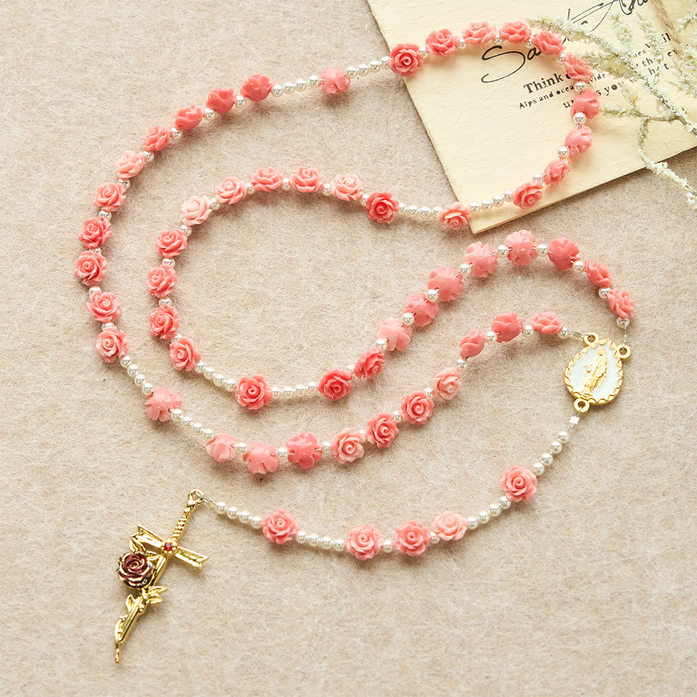 Christianartworkshop Soft Pink Camellia Rosary with Our Lady: Gentle Faith Accessory - image 1