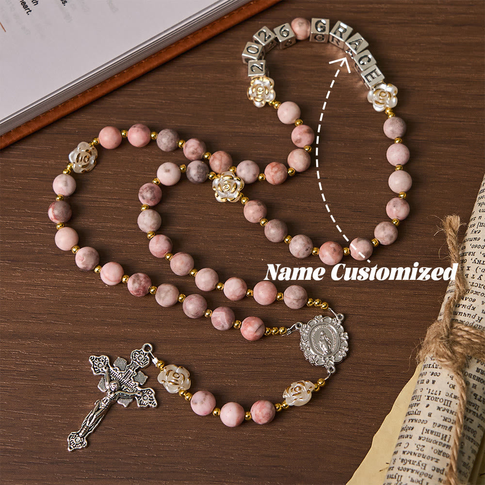 Christianartworkshop Pink Zebra Jasper 2026 New Year Rosary: Personalized Name Faith - Name Customized(All in capitals) - image 7