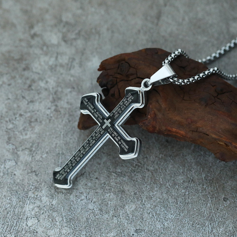 Christianartworkshop 4-Colored Multi-Layered Scripture Cross Necklace: His Word for Daily Wear - Black & Silver - image 1