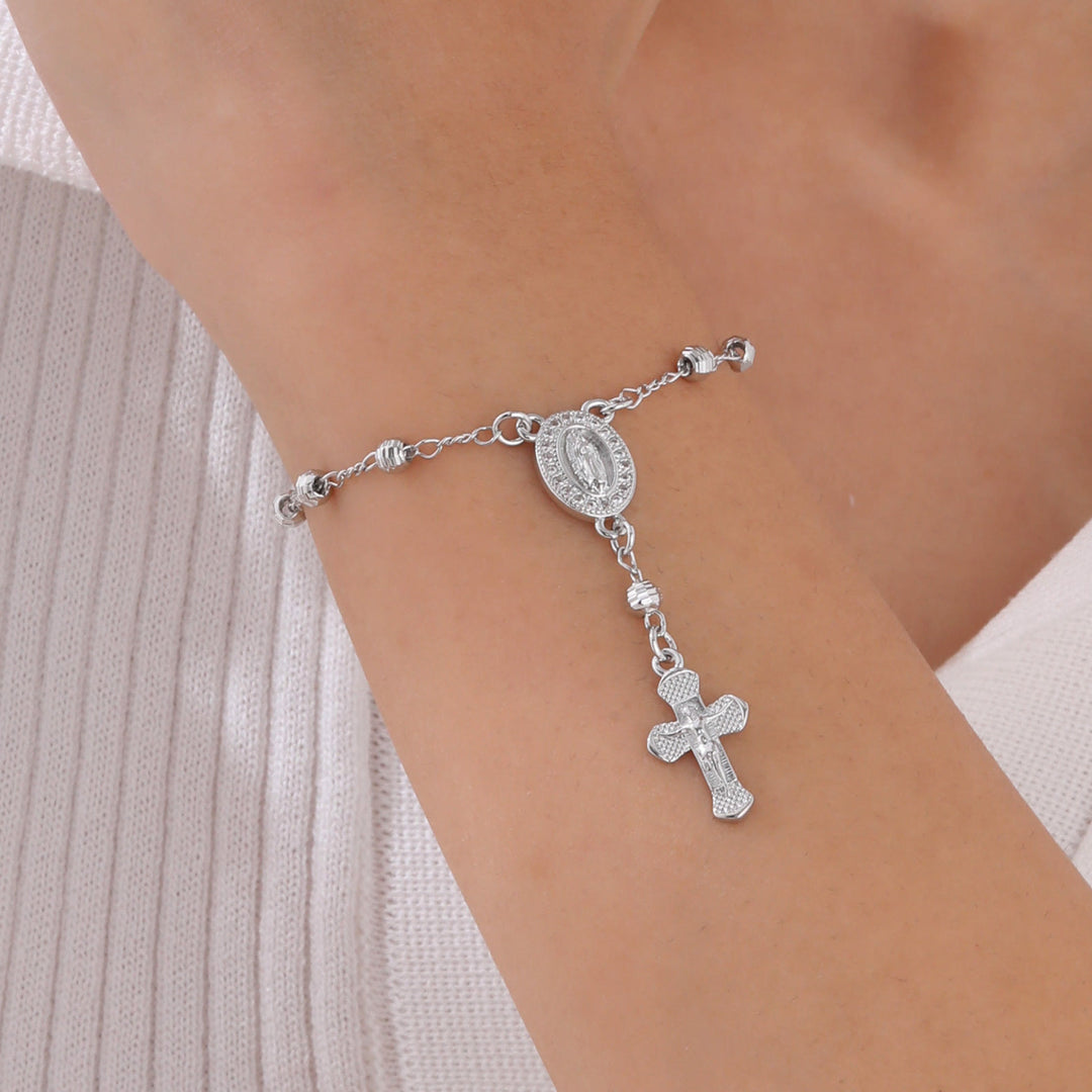 Christianartworkshop Our Lady & Crucifix Pendant Bracelet: Her Grace on Your Wrist - Silver - image 2