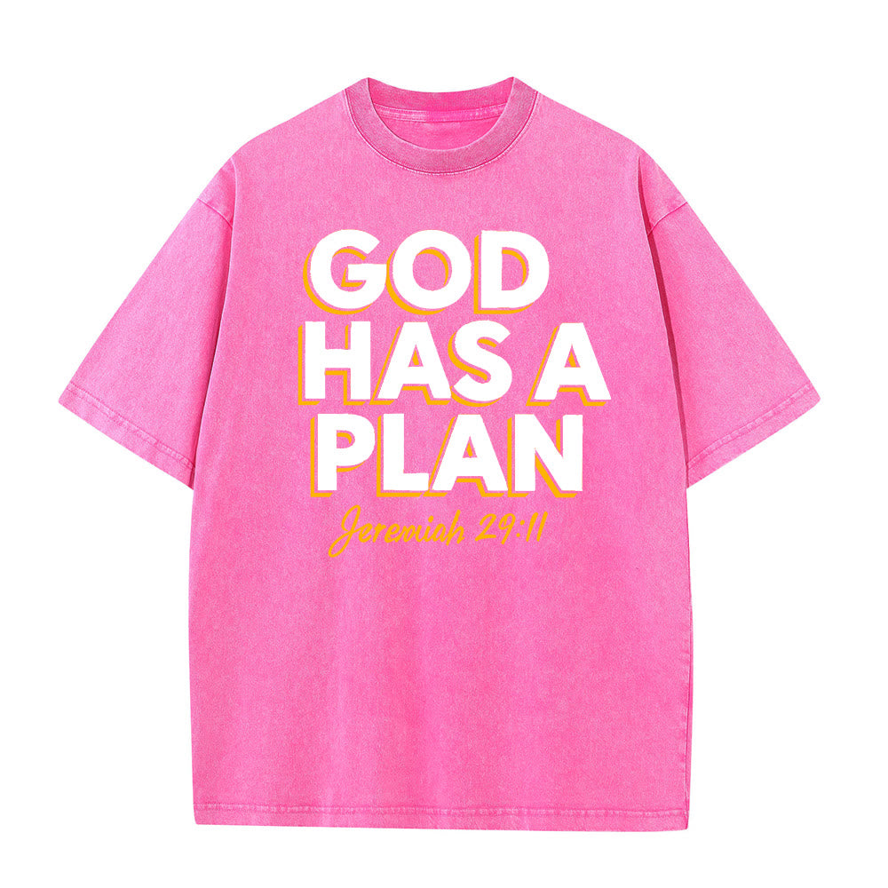 Christianartworkshop God Has A Plan Quote Unisex Washed T-Shirt - Pink - 5XL - image 7