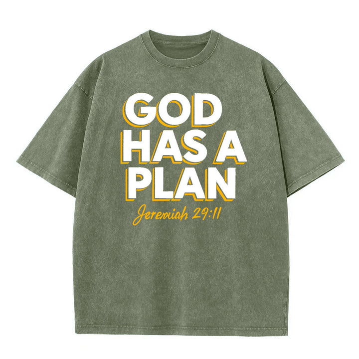 Christianartworkshop God Has A Plan Quote Unisex Washed T-Shirt - Army Green - 5XL - image 0