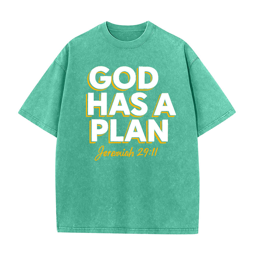 Christianartworkshop God Has A Plan Quote Unisex Washed T-Shirt - Green - 5XL - image 8