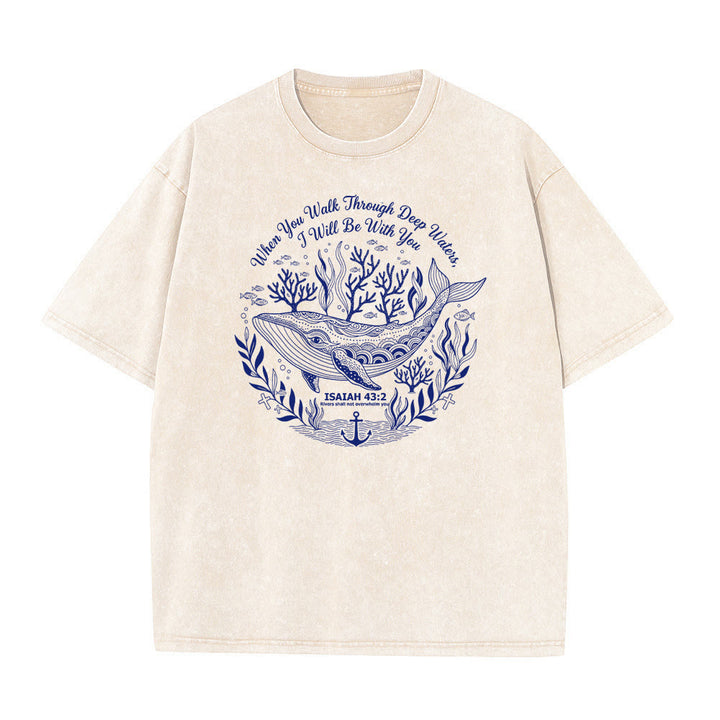 Christianartworkshop Isaiah 43:2 Whale Ocean Graphic Unisex Washed T-Shirt - Beige - 5XL - image 5