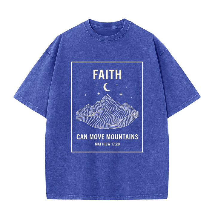 Christianartworkshop Faith Can Move Mountains Matthew 17:20 Unisex Washed T-Shirt - Blue - 5XL - image 2