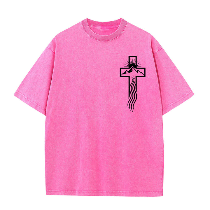 Christianartworkshop Cross & Nature Symbol Graphic Unisex Washed T-Shirt - Pink - 5XL - image 3