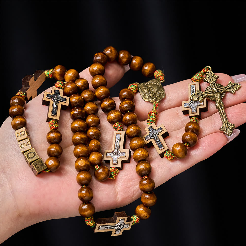 Christianartworkshop 2026 New Year Wooden Rosary: Colorful Cotton Cord Faith Design - image 1