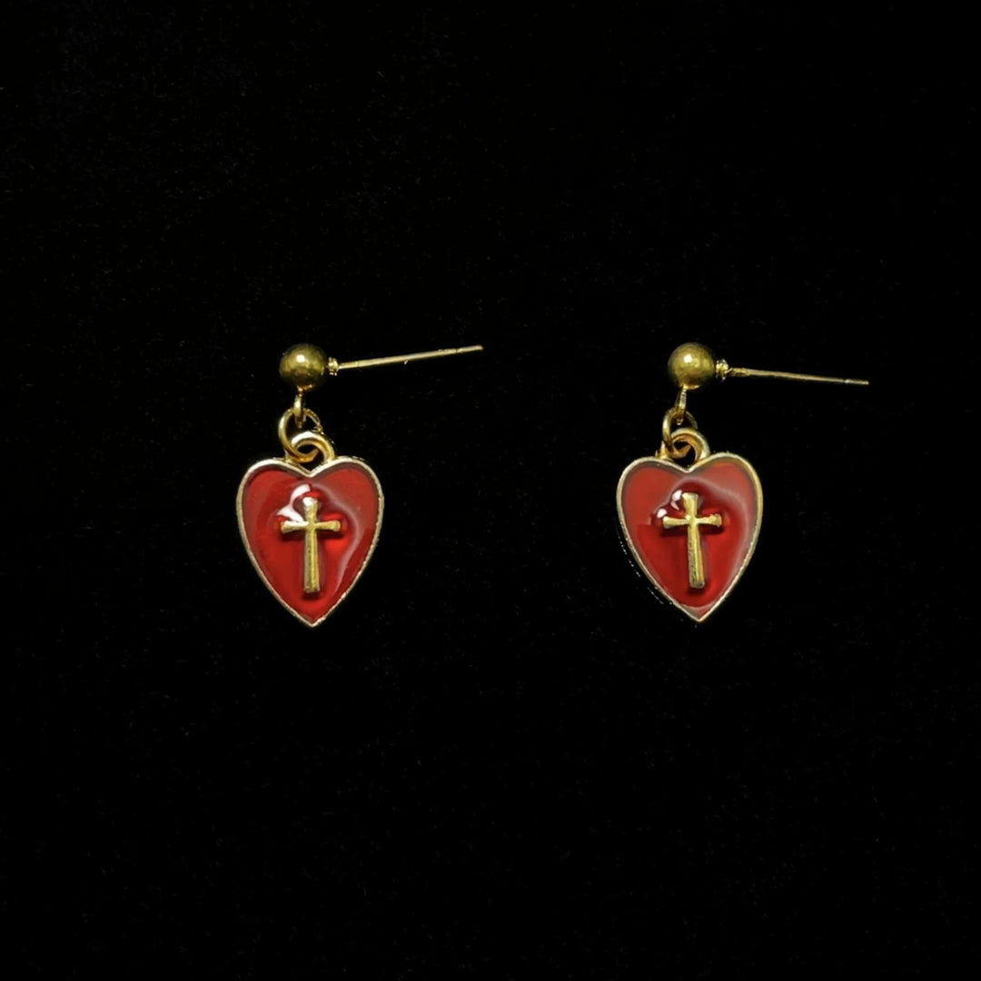 Christianartworkshop Matching Heart & Cross Charm Necklace & Earrings: Embody His Tender Love - Earrings - image 2