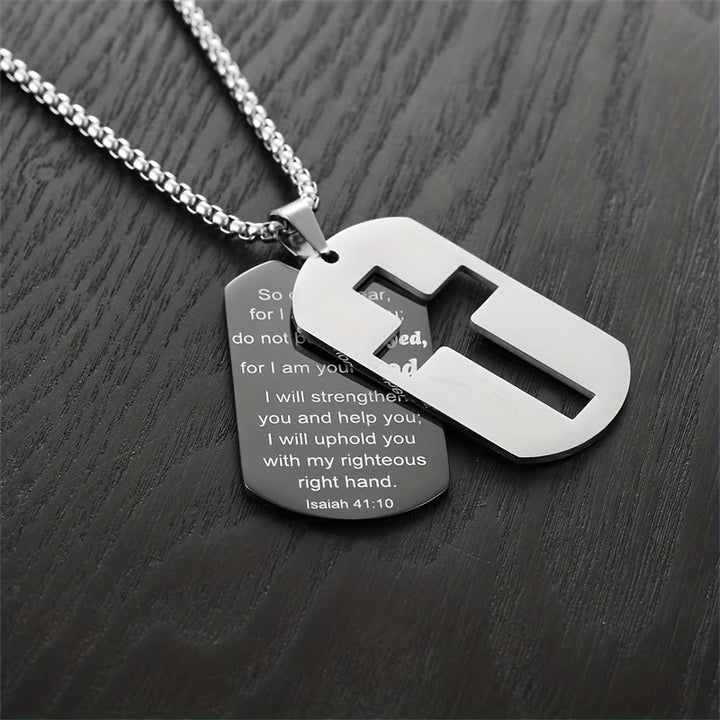 Christianartworkshop Polished Metal Cross Cutout & Engraved Verse Necklace: Carry His Promise Close Daily - image 6