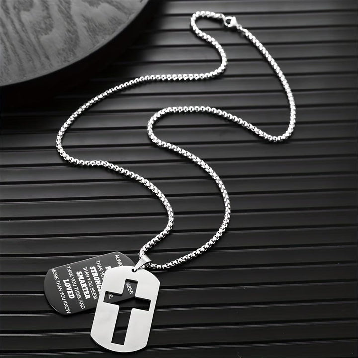 Christianartworkshop Polished Metal Cross Cutout & Engraved Verse Necklace: Carry His Promise Close Daily - image 4