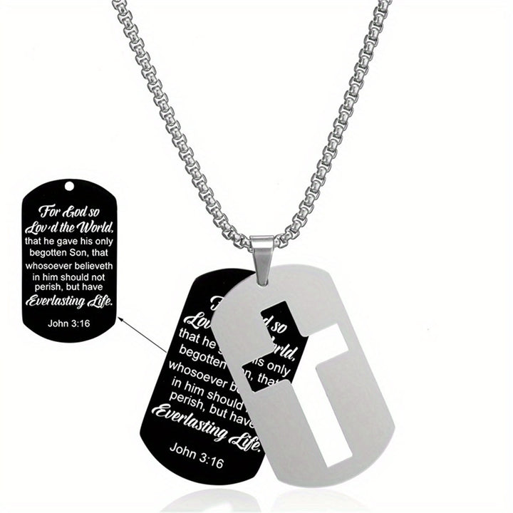 Christianartworkshop Polished Metal Cross Cutout & Engraved Verse Necklace: Carry His Promise Close Daily - John 3:16 - image 7
