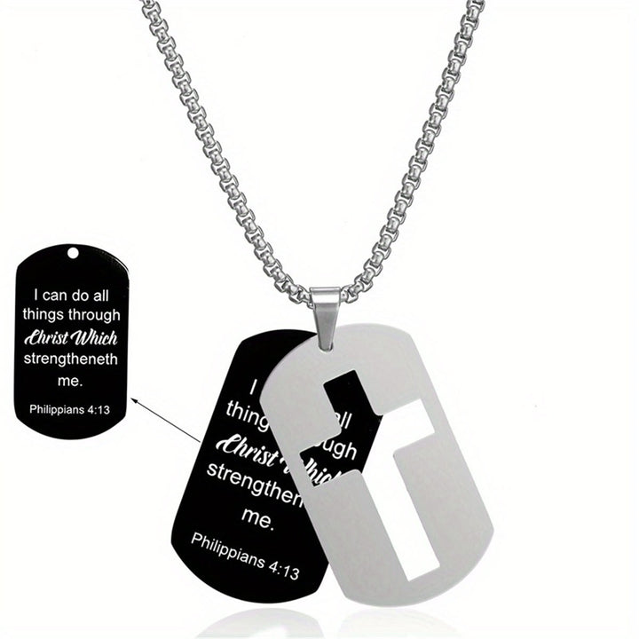 Christianartworkshop Polished Metal Cross Cutout & Engraved Verse Necklace: Carry His Promise Close Daily - Philippians 4:13 - image 11