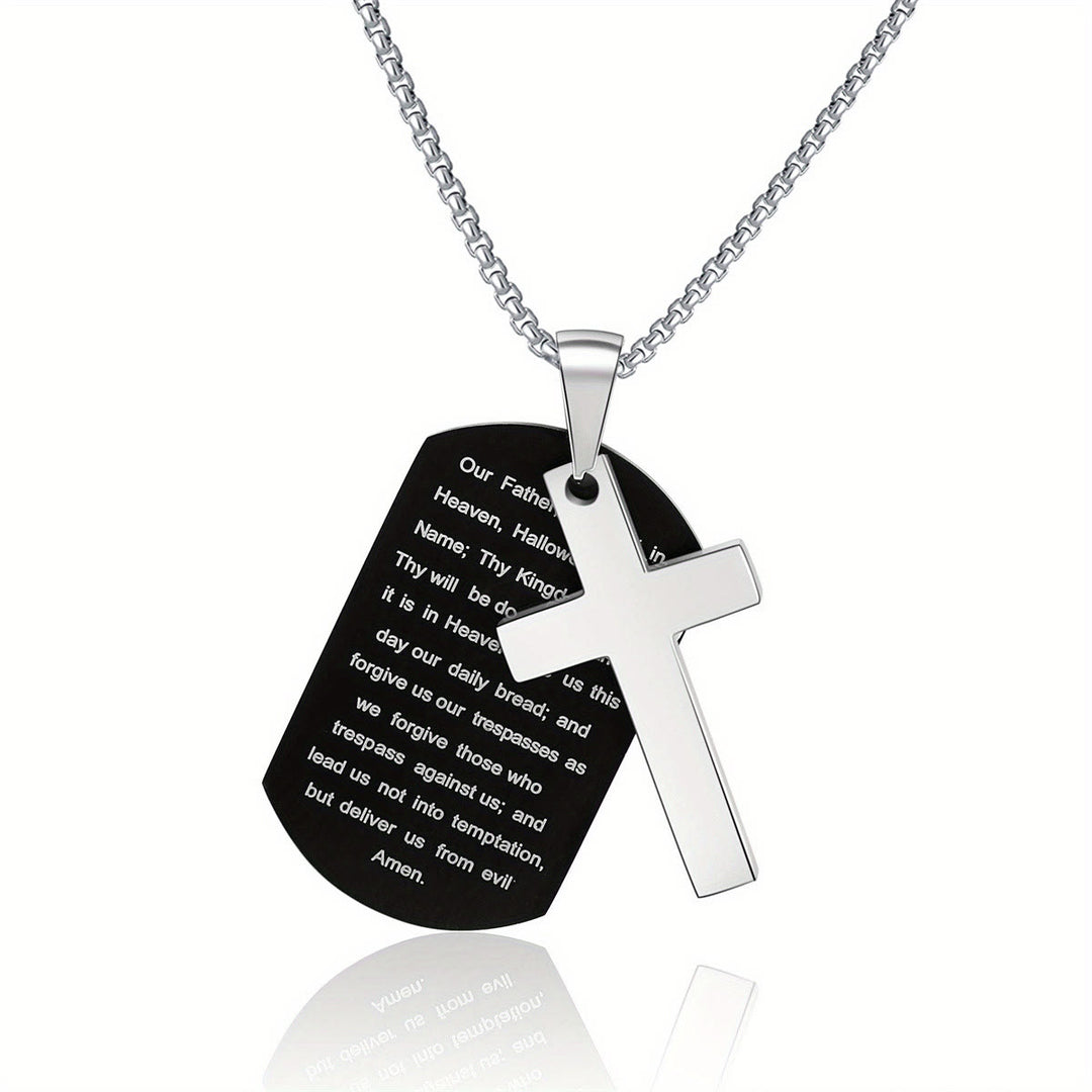 Christianartworkshop Polished Metal Cross Cutout & Engraved Verse Necklace: Carry His Promise Close Daily - Lord’s Prayer-2 - image 12