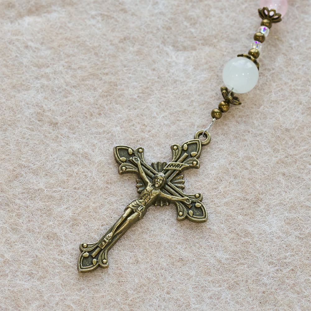 Christianartworkshop Pink Glass & White Glass Beads Ornate Crucifix Rosary: Embody His Gentle Grace - image 8