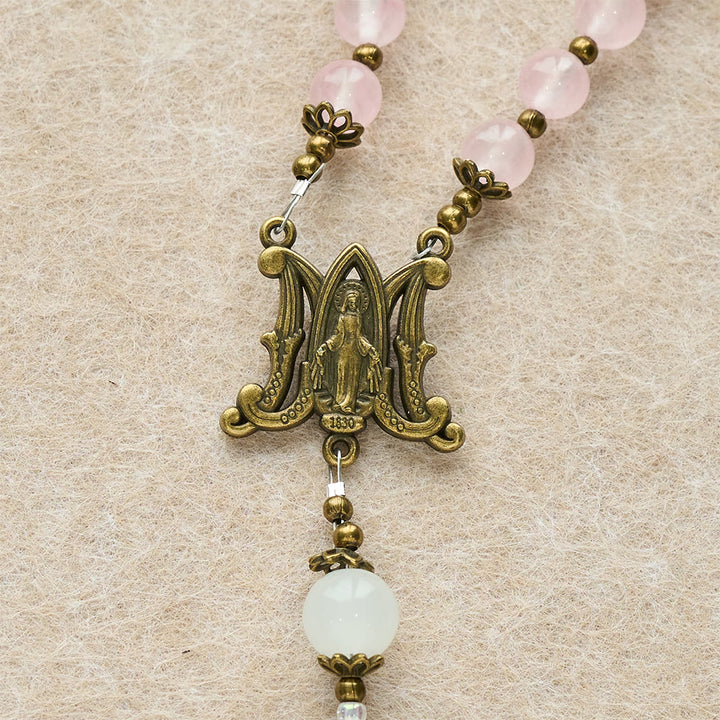 Christianartworkshop Pink Glass & White Glass Beads Ornate Crucifix Rosary: Embody His Gentle Grace - image 7