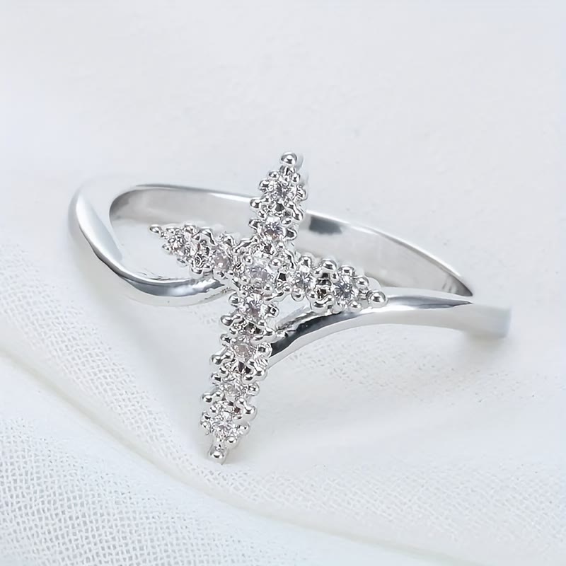 Christianartworkshop Cross Ring with Clustered Cubic Zirconia Accents: Embody His Gentle Grace - Silver - US 12 - image 4