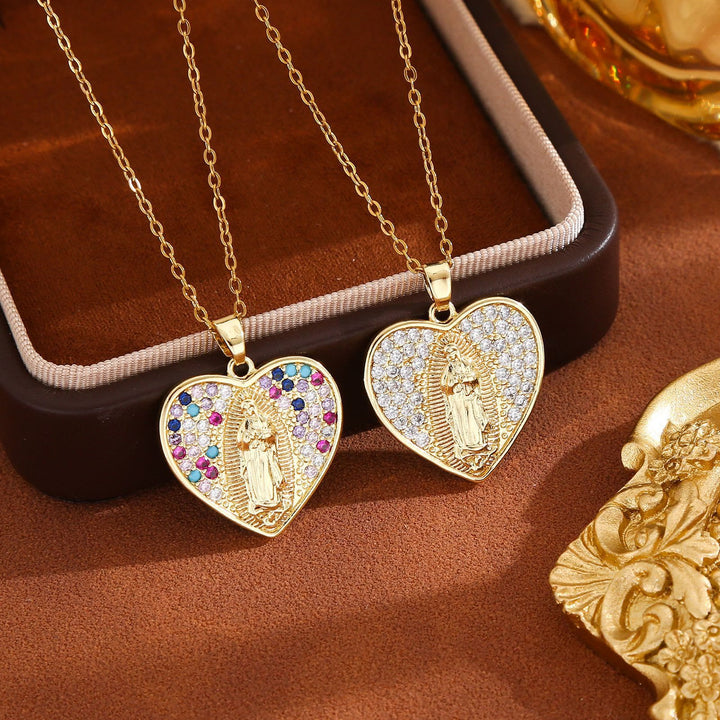 Christianartworkshop Radiant Our Lady Necklace with Heart-Frame Cubic Zirconia: Carry Her Care in Daily Wear - image 0
