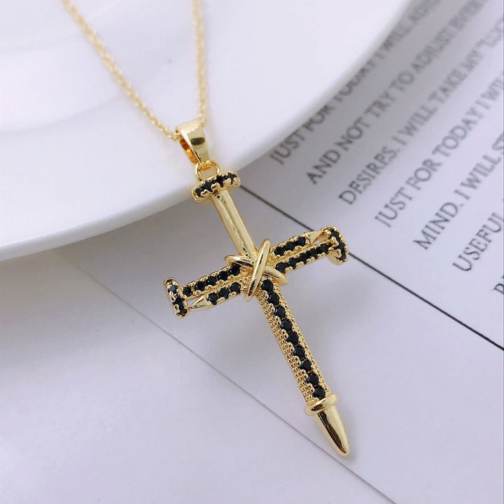 Christianartworkshop Nail-Inspired Cross Necklace with Cubic Zirconia: Hold His Grace Close - Black - image 9