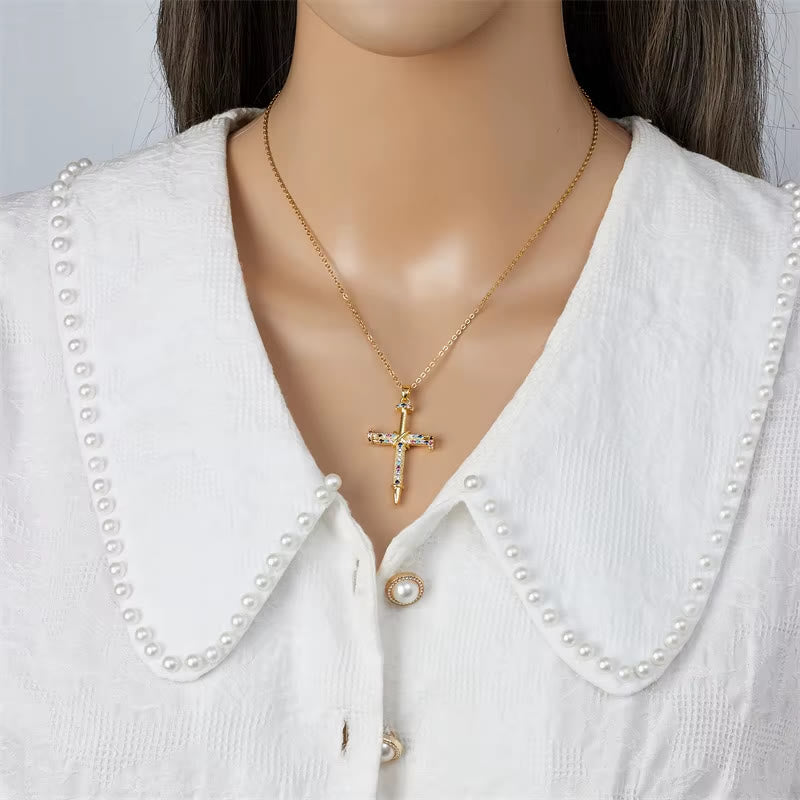 Christianartworkshop Nail-Inspired Cross Necklace with Cubic Zirconia: Hold His Grace Close - image 8