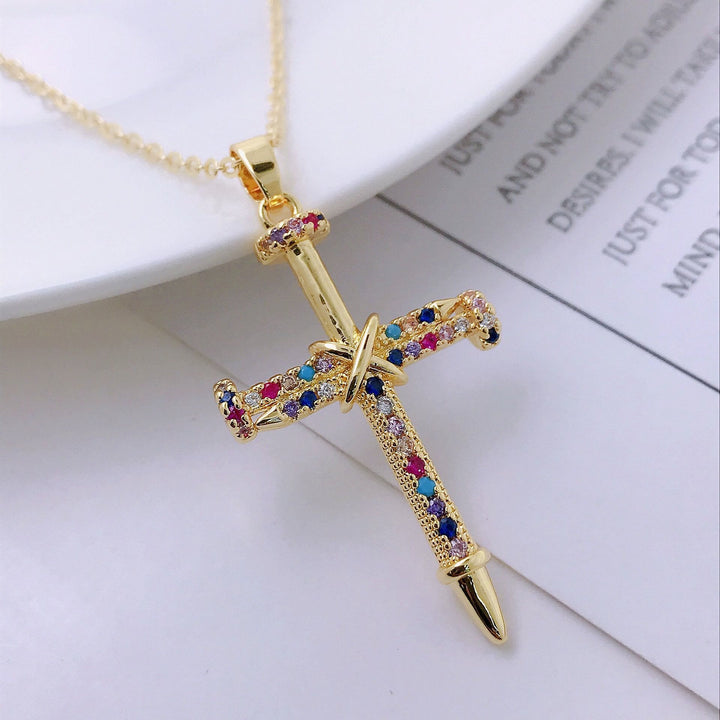Christianartworkshop Nail-Inspired Cross Necklace with Cubic Zirconia: Hold His Grace Close - Colorful - image 6