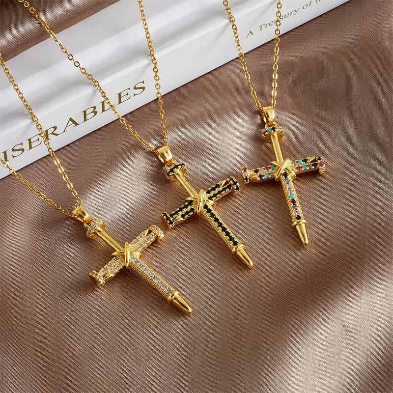 Christianartworkshop Nail-Inspired Cross Necklace with Cubic Zirconia: Hold His Grace Close - image 1