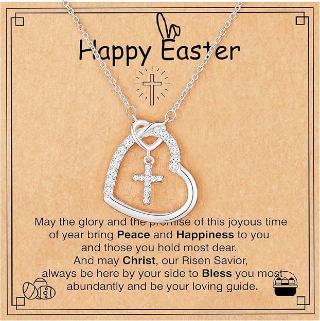 Christianartworkshop Intertwined Heart Cross Necklace with Card: Embody His Easter Joy & Grace - Silver - image 2