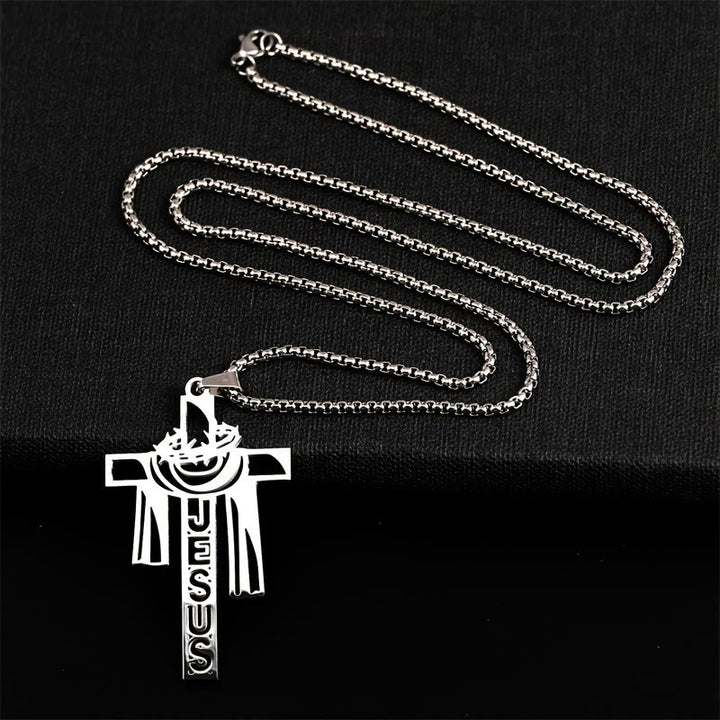 Christianartworkshop Sacred Cutout Jesus Cross Necklace with Thorn Crown: His Peace in Stylish Form - image 3