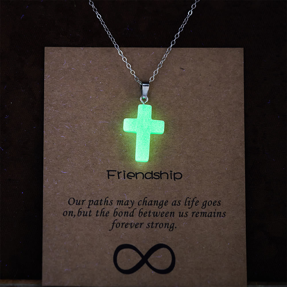 Christianartworkshop Glow-in-the-Dark Cross Necklace with Friendship Message Card: Embody His Gentle Grace - Fluorite Cross - image 0